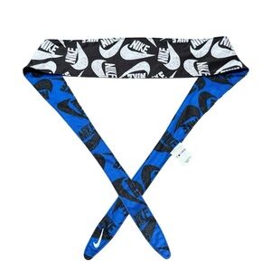 Nike Reversible tie back Headband Blue White Black Logo